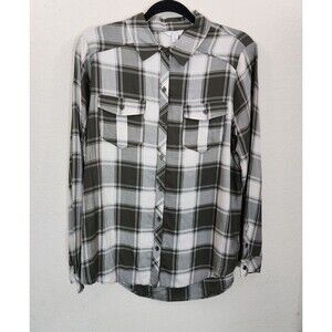 Cato Est 1946 Plaid Rayon Shirt Women's M Green Olive Button Down NWT